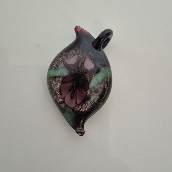 Murano Black and Purple Glass Pendant Necklace - Picture 1 of 16